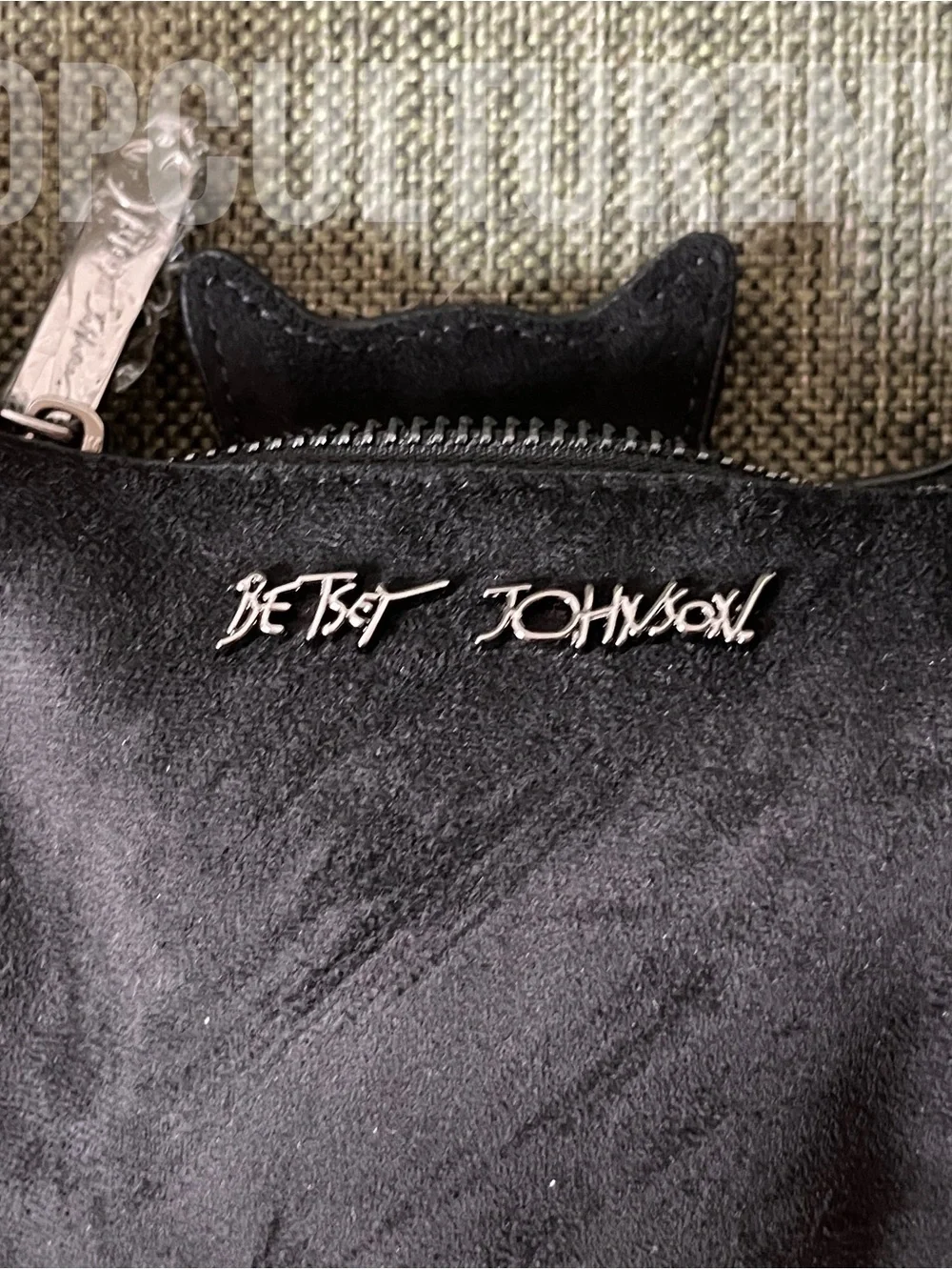 Betsey Johnson Black Suede Fringe Bat Crossbody Bag